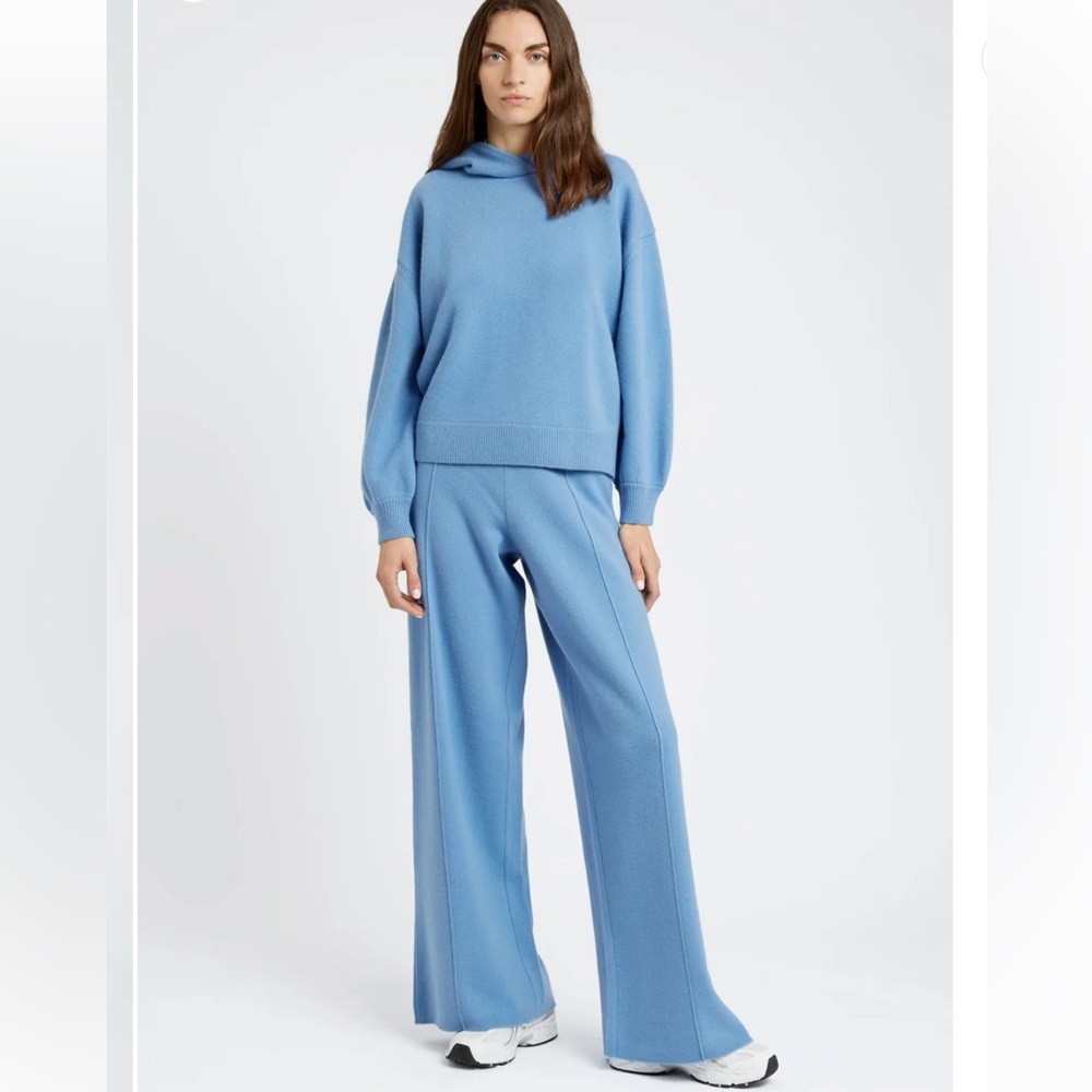 PRINGLE of Scotland blue knit wide leg pull on wool cashmere pants trouser sz M